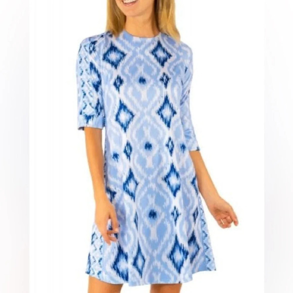 Gretchen Scott Swing Dress Kitt Ikat in Blues - NEW - Size Small